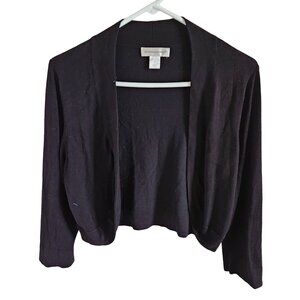 Christopher & Banks Size M Cropped Long Sleeve Open Cardigan Black Rounded Hem